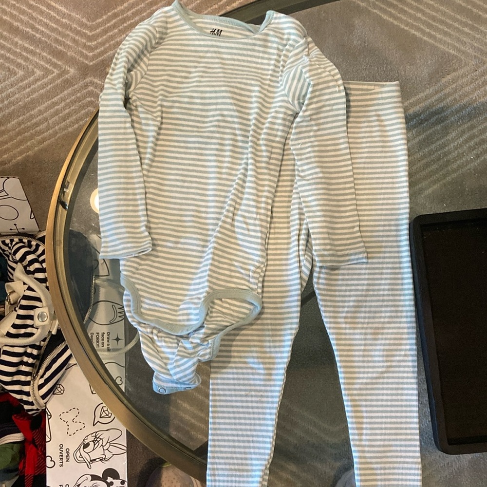 H&M 3T Light Blue Striped pj set
